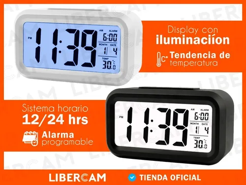 Reloj Despertador Digital Cristal Liquido Alarma Temperatura Color Negro