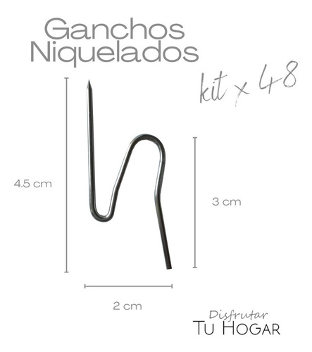 Imagen 2 de 7 de Pack 48 Alfileres De Gancho Niquelado En S P/ Cortina Riel