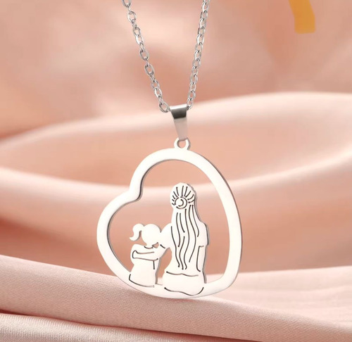 Collar Colgante De Corazón Amor Madre E Hija Abrazo