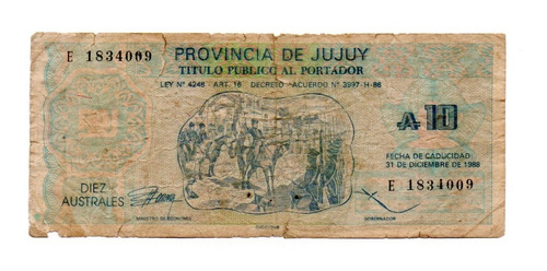Bono De Emergencia Provincia Jujuy 10 Australes Año 1986 015