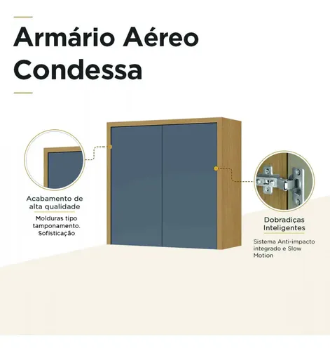 Armário Aéreo 2 Portas Nesher Condessa 80cm Carvalho Titânio