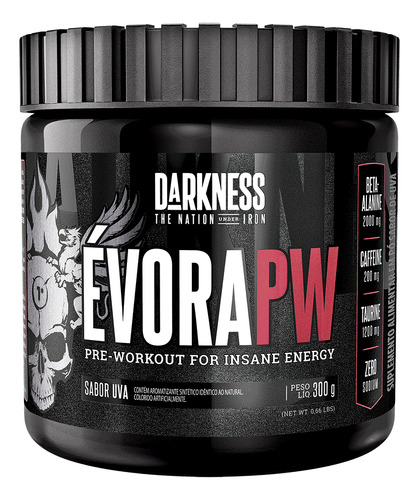 Évora Pré Treino Darknees 300g 60 doses C/ Beta Sabor Uva Integralmédica