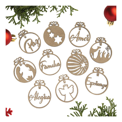 Esferas Navideñas Deco Árbol De Navidad Mdf X10