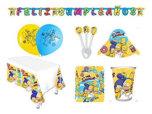 Kit Infantil Decoración Fiesta - Los Simpsons X12 Invitados