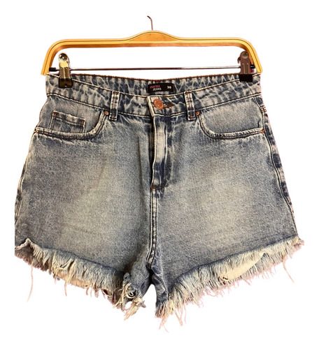 Short De Jean Tiro Alto Con Flecos Talle 38 Marisa