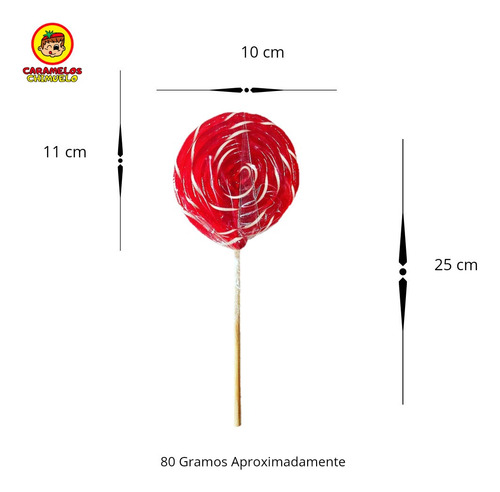 10 Paletas De Caramelo G Rojas Con Blanco. Dulce Artesanal.
