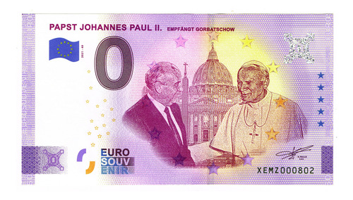 Billete 0 Cero Euros Souvenir Juan Pablo Il Y Gorbachov 2021