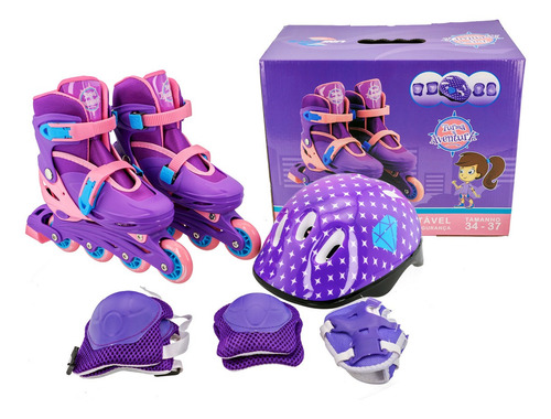 Imagem 7 de 10 de Patins In Line 4 Rodas Infantil N 33 Ao 37 Menina Roxo