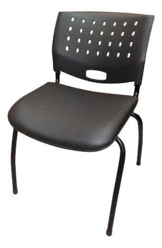 Silla Greta Fija Caño Negro Tapizado Ecocuer Negro