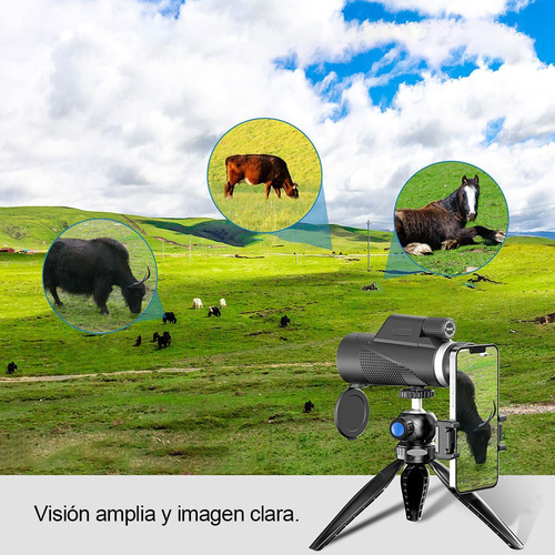 Monocular Telescopio Para Celular 10x42 Hd Con Clip Trípoide Negro