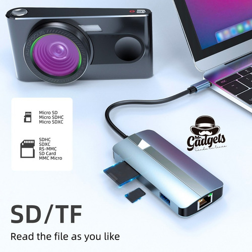 9 En 1 Hub Usb C 3.0 Adaptador Sd Rj45 Hdmi 4k Para Mac iPad