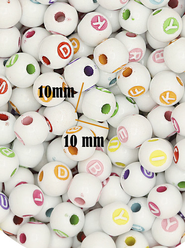 Acrílico Letra Bola 10mm 100gr/100pzs Para Pulseras Abecedar Colores 1 Cm 1 Cm