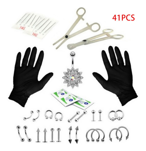 41pcs Piercing Cuerpo Joyería Kit De Nariz Tragus Vientre Le