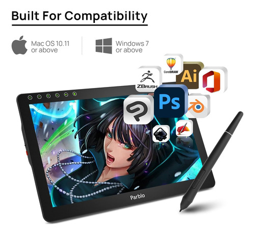 Tableta Grafica Parblo Coast 16 Pro Monitor De Dibujo 8192 Negro