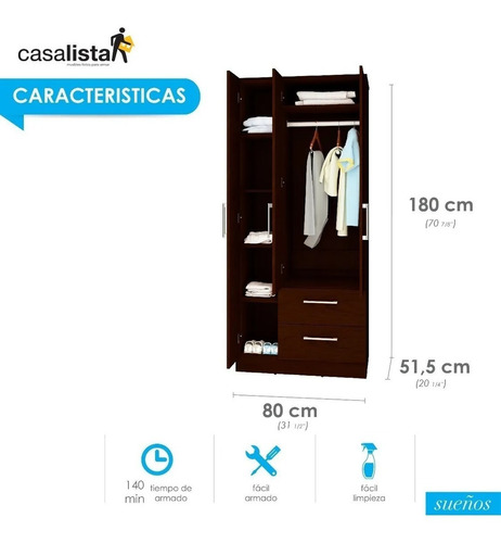 Mueble Clóset 3 Puertas 2 Gavetas Casa Lista Sueños