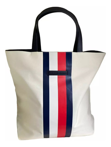 Cartera Bolso Tote Tommy Hilfiger Color Blanco Diseño De La Tela Liso Y Rayas