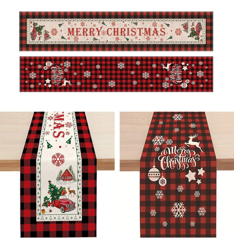 Caminos De Mesa Navideños Merry Christmas Red Plaid 2 Piezas