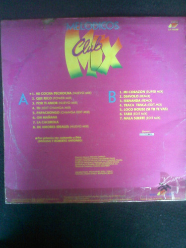 Lp.los Melodicos. Melodicos Club Mix.1990.orquesta Bailable. (Usado)