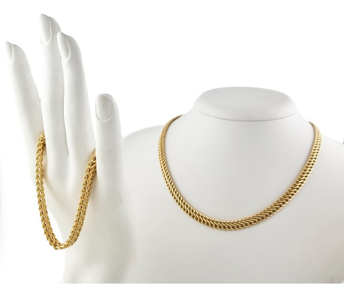 Conjunto Lacraia Colar 60 Cm E Pulseira 21 Cm7.4 Ouro 18k