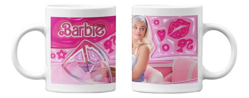 Tazones Tazas Blancas Barbie Manejando Pelicula Corazones