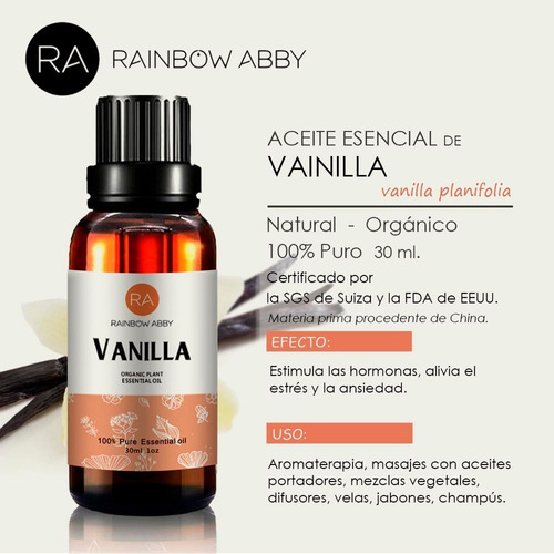 Óleo essencial de baunilha Rainbow Abby 30ml de baunilha
