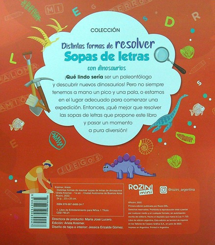 Distintas Formas De Resolver Sopas De Letras Con Dinosaurios + Stickers, De No Aplica. Editorial Rozini, Tapa Blanda En Español, 2022