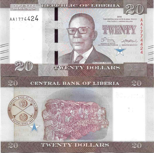 Billetes De Liberia 20 Dolares Año 2016 Sin Circular