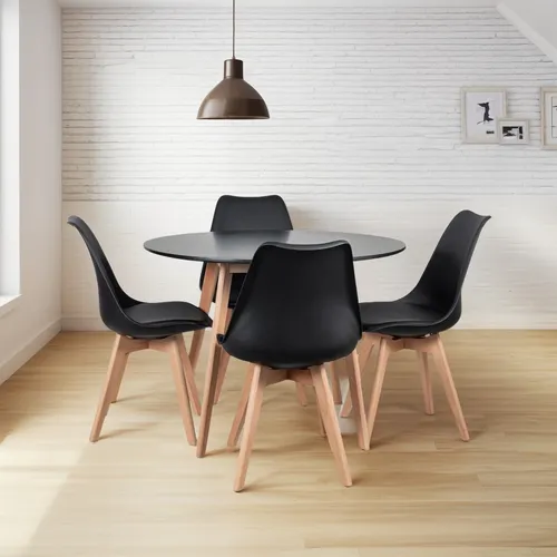 Mesa De Jantar 100 Cm Com 4 Cadeiras Leda Cor Mesa preto com cadeiras preto Loft7
