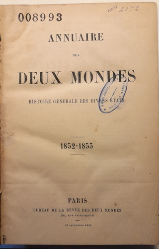 Annuaire Des Deux Mondes 1852 1853 Hist Gral Divers Etats A7