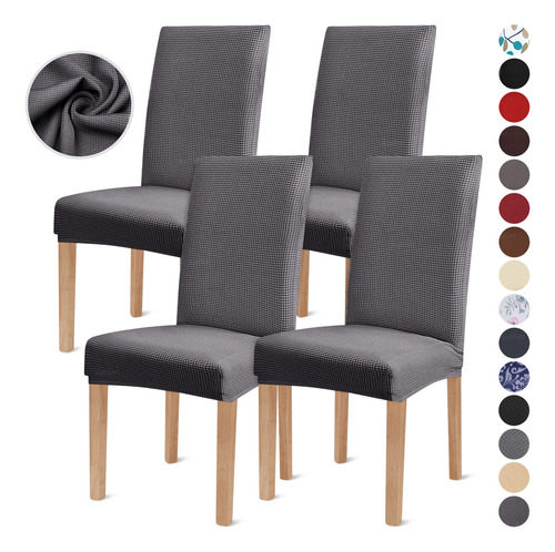 4 Pcs Silla De Comedor Elástica Removible Funda Protectora Color Gris Oscuro Diseño De La Tela Rayas