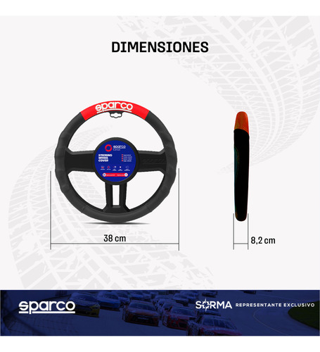 Imagen 5 de 9 de Cubre Volante Sparco Pu Premium Rojo/gris/azul