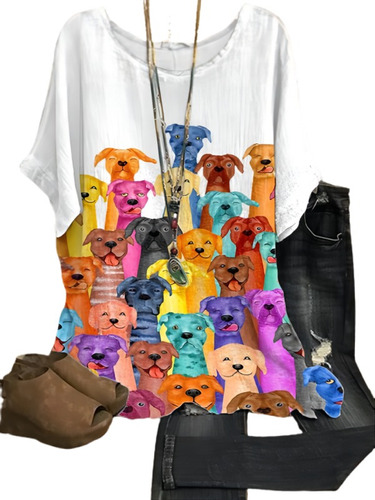 Lovely Colorful Dogs Art Camiseta Holgada