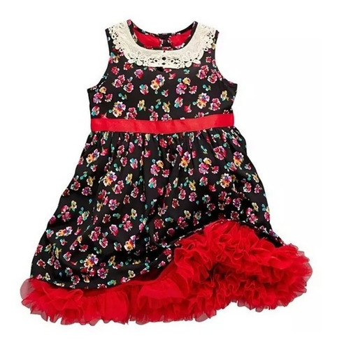 Vestido Niña Con Cuello Macramé Y Falda Terminada En Tul 