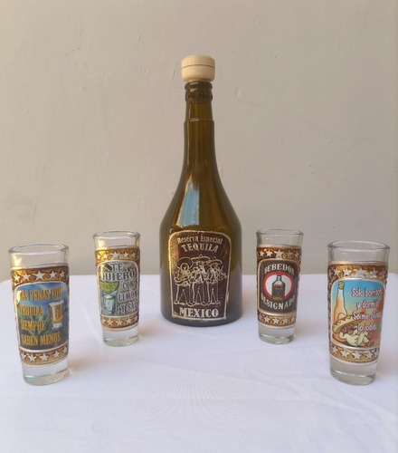 Botella Licorera Y Tequileros Repujado Mod Dichos Mexicanos
