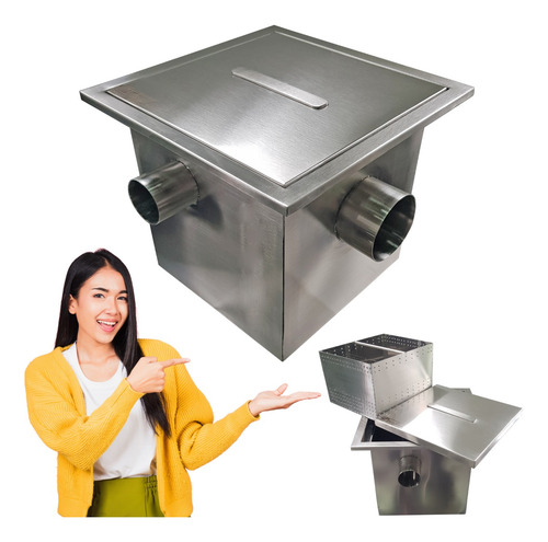 Caixa De Gordura Aço Inox 30x30x25 Com Cesto - Aisi 304