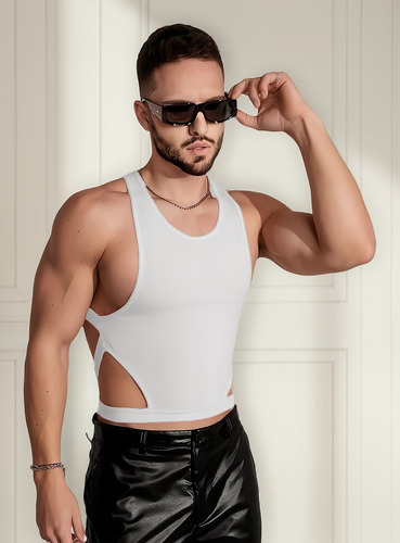 Playera Hombre Asimetrica Sexy Espalda Descubierta Moda