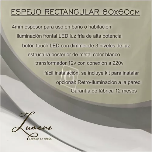 Espejo Led Touch/táctil Baño Habitación Digital - 90x60cm