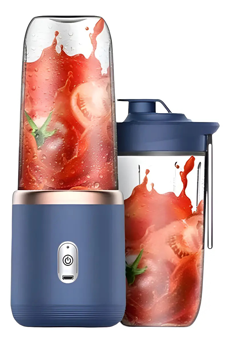 Mini Liquidificador 2 Copos Portátil Mixer Recarregável 6 Lâminas Batedor Sheikeira 40W 400mL 1 USB-C Cor Azul