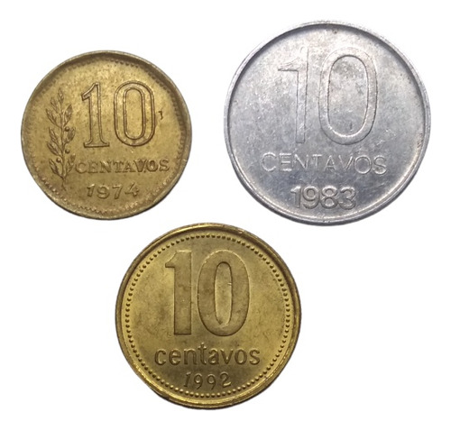 Monedas De Argentina 10 Centavos En 3 Décadas 3 Piezas 
