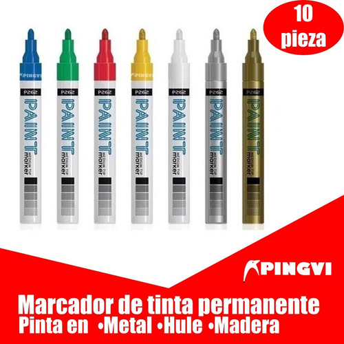 10 Pz Plumón Marcador De Tinta Permanente Hule Madera Metal