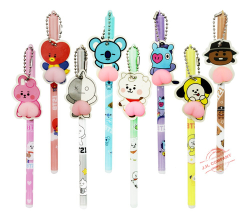 Set 12 Plumas Bts-bt21 Punto Fino Tinta Gel Kawaii Zxb-18