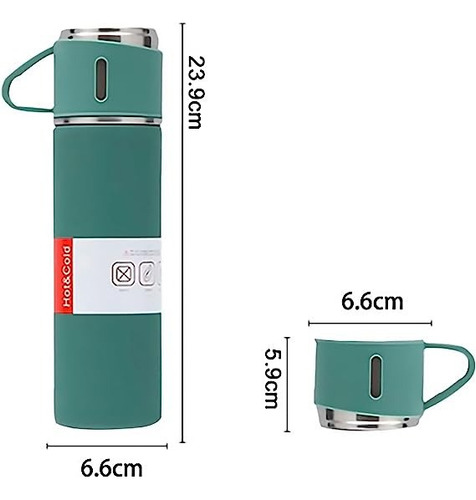 Botella Tipo Termo , De Acero Inoxidable, Con Tazas.