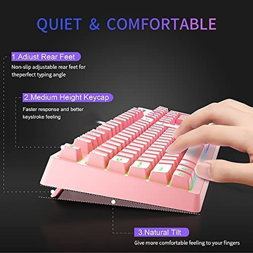 Combo Teclado Raton Para Juego Color Rosa Luz Led Cable
