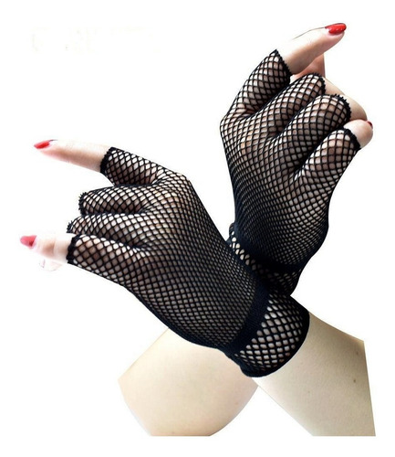 Imagen 1 de 8 de Guantes Mitones De Red Dedos Cortados Negros Por Par