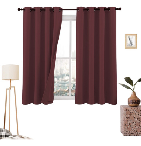 Cortinas Blackout 275cm Ancho X 160cm Alto - En 2 Páneles Color Vino