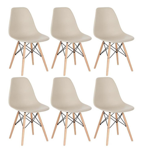 6 Cadeiras Charles Eames Wood Jantar Cozinha Dsw   Cores  Cor da estrutura da cadeira Nude