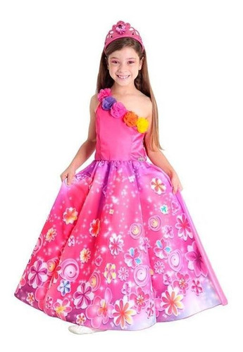 Fantasia Barbie Infantil Vestido Luxo + Coroa + Brinde + Nf 