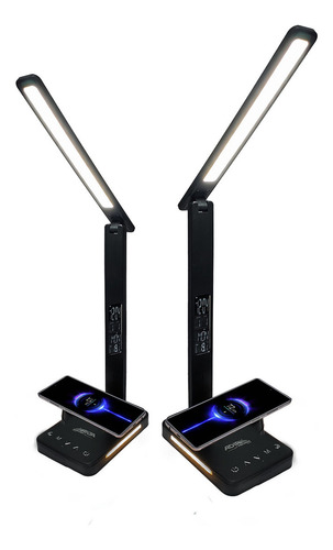 Lámpara De Escritorio Led Con Cargador Inalámbrico Reloj Adi