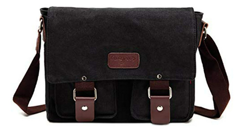 Bolso Mensajero Impermeable 12  Canvas Y Cuero Genuino, Esti