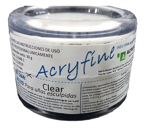 Gel Construcción Acryfine X30g Uñas Esculpidas Acrilab Clear